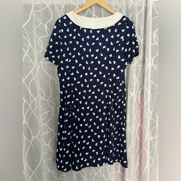 Unique vintage navy and white heart polka dot a-line vintage inspired dress 12-L - Picture 8 of 14